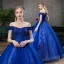 Chic / Beautiful Gold Prom Dresses 2020 Ball Gown Off-The-Shoulder Short Sleeve Appliques Lace Pearl Floor-Length / Long Ruffle Backless Formal Dresses