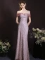 Charming Blushing Pink Beading Pearl Sequins Prom Dresses 2024 Trumpet / Mermaid Off-The-Shoulder Sleeveless Backless Floor-Length / Long Prom Formal Dresses