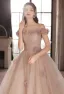 Elegant Lavender Appliques Prom Dresses 2024 A-Line / Princess Off-The-Shoulder Sleeveless Backless Floor-Length / Long Prom Formal Dresses
