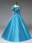 Vintage / Retro Pool Blue Beading Satin Prom Dresses 2025 Ball Gown Scoop Neck Long Sleeve Backless Floor-Length / Long Formal Dresses