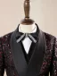 Scintillantes Bordeaux Paillettes Manches Longues 5 pièces Costume Garçon Mariage 2025 Manteau Pantalon Chemise Cravate Gilet