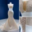 Luxury / Gorgeous Champagne Handmade  Pearl Lace Rhinestone Wedding Dresses 2022 Trumpet / Mermaid Strapless Sleeveless Backless Court Train Wedding