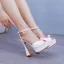 Elegante Weiß Perle Knöchelriemen Brautschuhe 2024 13 cm Thick Heels Peeptoes Hochzeit Hochhackige