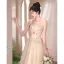 Chic / Beautiful Champagne Beading Sequins Flower Prom Dresses 2024 A-Line / Princess Strapless Sleeveless Backless Floor-Length / Long Prom Formal Dresses