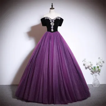 Vintage Fioletowe Cekiny Rhinestone Sukienki Na Bal 2023 Suknia Balowa Przy Ramieniu Kótkie Rękawy Bez Pleców Długie Bal Sukienki Wizytowe
