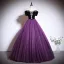 Vintage / Retro Purple Sequins Rhinestone Prom Dresses 2023 Ball Gown Off-The-Shoulder Short Sleeve Backless Floor-Length / Long Prom Formal Dresses