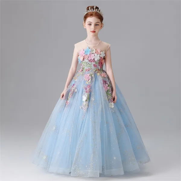 Flower Fairy White Beading Sequins Pearl Lace Flower Appliques Birthday Flower Girl Dresses 2025 Ball Gown Scoop Neck Sleeveless Floor-Length / Long