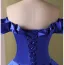 Vintage / Retro Royal Blue Satin Prom Dresses 2024 Ball Gown Off-The-Shoulder Sleeveless Backless Floor-Length / Long Prom Formal Dresses