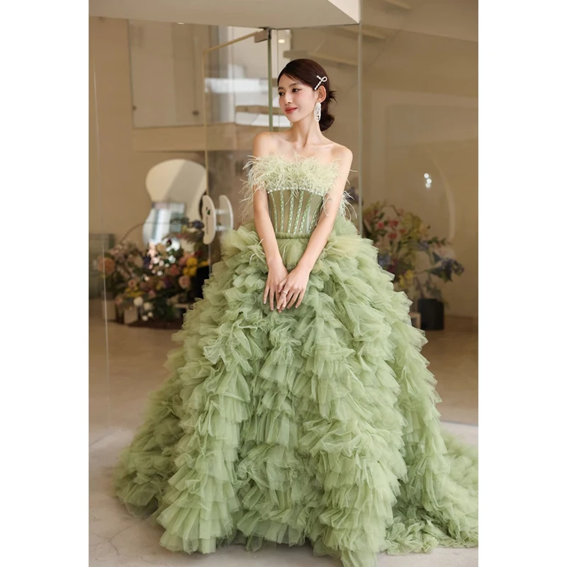 slim fit dress slacks BABARONI BABARONI Lace Tulle Dark Green Prom Dresses Trumpet/Mermaid One Shoulder Appliqued Ruffle Sequins Ruched with Slit, Dark Green / US0 main image 0