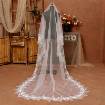 Elegante Weiß Handgefertigt Spitze Blumen 3 M Sweep Pinsel Zug Brautschleier 2025 Tülle