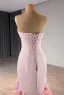 High-end Flower Fairy Blushing Pink Appliques Asymmetrical Prom Dresses 2024 Trumpet / Mermaid Strapless Long Sleeve Backless Prom Formal Dresses