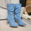 Mode Bleu Ciel Tomber Hiver Vêtement de rue Bottes Femme 2023 11 cm Talons Aiguilles À Bout Pointu Bottes