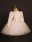 Bling Bling White Beading Sequins Bow Short Birthday Flower Girl Dresses 2024 Ball Gown Scoop Neck Long Sleeve