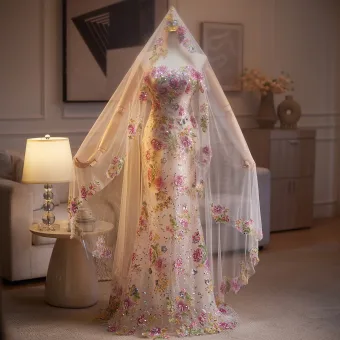 Blomsterfe Multi Farger Beading Paljetter Blonder Blomst Ballkjoler 2025 Med Sjal Trompet Havfrue Strapless Uten Ermer Ryggløse Feie Tog Formelle Kjoler