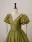 Chic / Belle Vert Cendré Robe De Bal 2025 Princesse V-Cou Gonflée Manches Courtes Dos Nu Longue Robe De Ceremonie