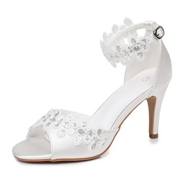 Élégant Blanche Paillettes En Dentelle Fleur Chaussure De Mariée 2026 8 Cm Talons Aiguilles Peep Toes Bout Ouvert Mariage Sandales Talons Hauts