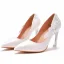 Blanche Élégant Faux Diamant En Dentelle Fleur Chaussure De Mariée 2022 9 cm Talons Aiguilles À Bout Pointu Mariage Escarpins Talons Hauts