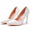 Elegant White Lace Flower Rhinestone Wedding Pumps 2025 9 cm Stiletto Heels Pointed Toe Wedding Shoes