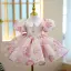 Lovely Blushing Pink Flower Short Birthday Flower Girl Dresses 2022 Ball Gown Scoop Neck Puffy Short Sleeve Beading Flower Girl Dresses