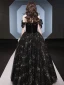 Charming Black Gold Beading Pearl Sequins Prom Dresses 2024 Ball Gown Off-The-Shoulder Short Sleeve Backless Floor-Length / Long Prom Formal Dresses
