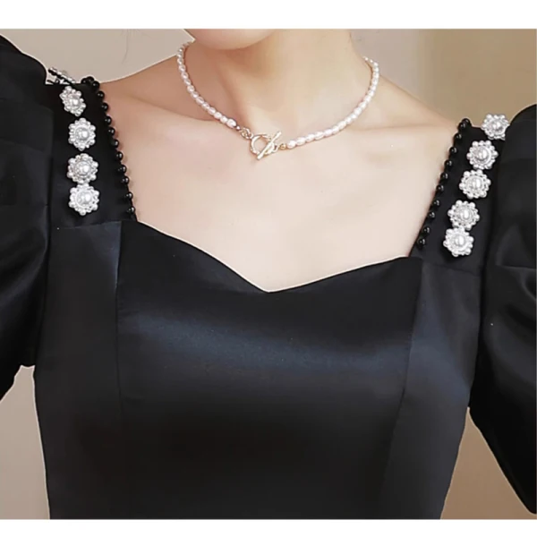 Elegant Black Satin Prom Dresses 2023 A-Line / Princess Square Neckline Puffy Short Sleeve Backless Floor-Length / Long Prom Formal Dresses