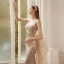 Sexy Champagne Paillettes Robe De Soirée 2022 Trompette / Sirène Satin Bretelles Spaghetti Sans Manches Dos Nu Noeud Tribunal Train Soirée Robe De Ceremonie