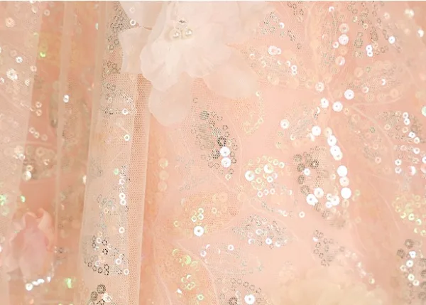 Bling Bling Blushing Pink Sequins Appliques Birthday Flower Girl Dresses 2025 Ball Gown Scoop Neck Short Sleeve Tea-length Tulle