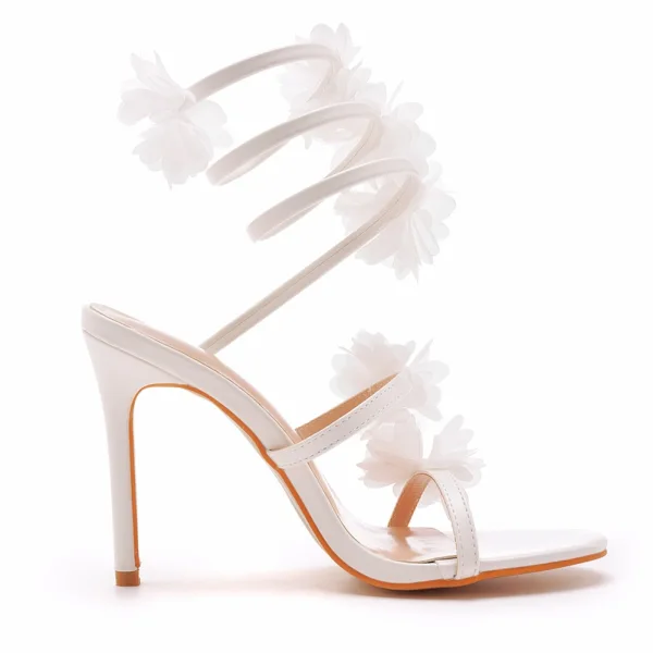 Sexy Charmant Weiß Applikationen Knöchelriemen Brautschuhe 2023 10 cm Stilettos Peeptoes Hochzeit Sandaletten Hochhackige