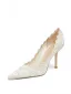 Elegant White Lace Flower Wedding Shoes 2026 Leather 8 cm Stiletto Heels Pointed Toe Wedding Pumps High Heels