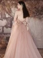 Simple Rougissant Rose Appliques Robe De Bal 2024 Princesse Bretelles Spaghetti Sans Manches Dos Nu Longue Robe De Ceremonie