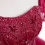 Elegant Burgundy Beading Pearl Prom Dresses 2022 Ball Gown Square Neckline Short Sleeve Backless Bow Floor-Length / Long Prom Formal Dresses