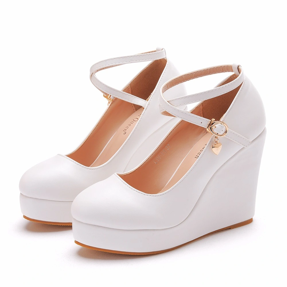 Zapatillas con cuña para mujer en ancho especial SIRI39005 en color blanco  - ELYELLA Shoes Store