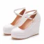 Unusual White Evening Party Womens Shoes High Heels 2022 10 cm Wedges Waterproof Round Toe Womens Shoes