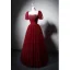 Élégant Bordeaux Fait main Perlage Faux Diamant Paillettes Robe De Bal 2022 Princesse Encolure Carrée Manches Courtes Dos Nu Longue Promo Robe De Ceremonie