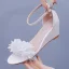 Schöne Weiß Applikationen Brautschuhe 2024 Knöchelriemen 6 cm Keilabsatz Peeptoes Hochzeit Sandaletten Hochhackige