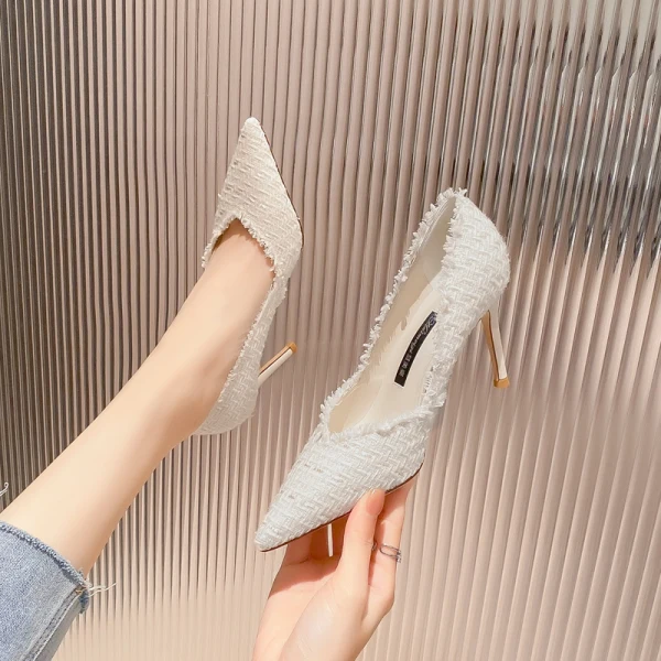 Fashion Black Evening Party Pumps 2023 Leather 8 cm Stiletto Heels Pointed Toe Pumps High Heels