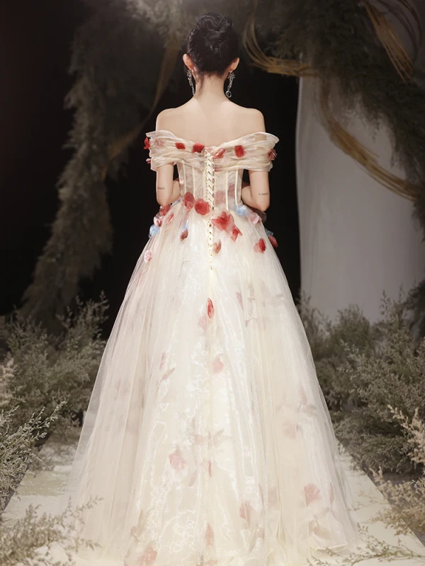 Evening Dresses White Prom Dress With Embroidered Flowers Flower Fairy White  Beading Appliques Prom Dresses 2023