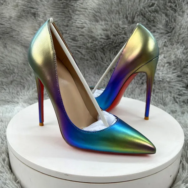 Ovanlig Gradient-Färg Laser Afton Pumps 2025 12 cm Stilettklackar Spetsiga Högklackade