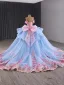 Luxury / Gorgeous Blushing Pink Appliques Pearl Lace Flower Prom Dresses 2024 Ball Gown Off-The-Shoulder Short Sleeve Backless Bow Court Train Prom Formal Dresses