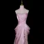 Fantaisiste Rose Bonbon Perlage Faux Diamant Paillettes Robe De Soirée 2026 Satin Trompette / Sirène Bustier Sans Manches Dos Nu Train De Balayage Robe De Ceremonie