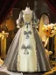 Medieval Grey Glitter Printing Bow Cosplay Lolita Prom Dresses 2024 Ball Gown Square Neckline Short Sleeve Backless Floor-Length / Long Formal Dresses