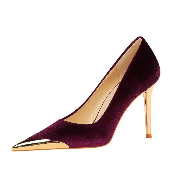 Fashion Burgundy Evening Party Suede Pumps 2023 10 cm Stiletto Heels Pointed Toe Pumps High Heels