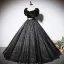 Élégant Noire Glitter Robe De Bal 2023 Robe Boule Encolure Carrée Faux Diamant Manches Courtes Dos Nu Noeud Longue Promo Robe De Ceremonie