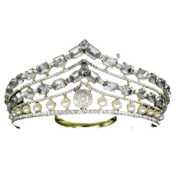 Barokk Sølv Perle Rhinestone Bryllup Tiara 2022 Legering Har Tilbehor