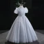 Chic / Beautiful Grey Glitter Pearl Sequins Flower Girl Dresses 2022 Ball Gown High Neck Puffy Short Sleeve Floor-Length / Long Prom Flower Girl Dresses