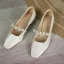 Chic / Beautiful Beige Prom Pearl Pumps 2023 Satin 3 cm Low Heel Thick Heels Square Toe Pumps High Heels