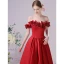 Chic / Beautiful Burgundy Satin Prom Dresses 2023 A-Line / Princess Off-The-Shoulder Appliques Sleeveless Backless Floor-Length / Long Prom Formal Dresses