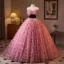 Flower Fairy Candy Pink Appliques Prom Dresses 2025 Ball Gown Strapless Sleeveless Backless Tea-length Tulle Prom Formal Dresses