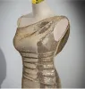 Sparkly Gold Sequins Split Front Evening Dresses 2023 Trumpet / Mermaid One-Shoulder Sleeveless Backless Floor-Length / Long Evening Party Formal Dresses