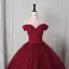 Vintage / Retro Burgundy Spotted Prom Dresses 2026 Ball Gown Off-The-Shoulder Short Sleeve Backless Floor-Length / Long Formal Dresses